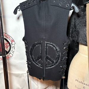 J Gerard Peace Gallery Black Lace Up Vest Peace Sign Avant Garde Punk Designer